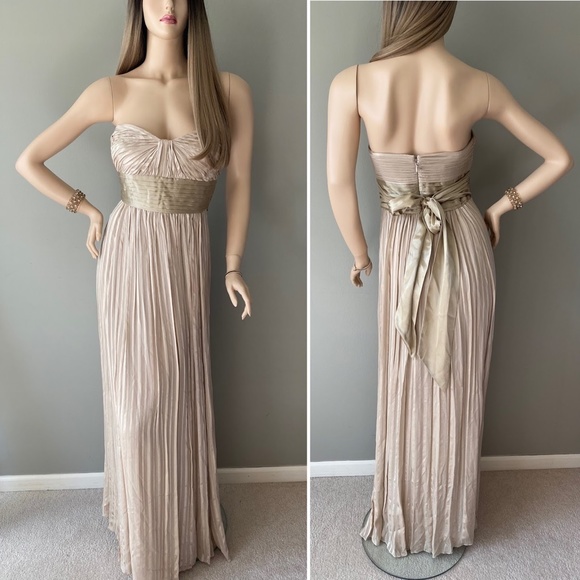 BCBGMaxAzria Dresses & Skirts - BCBGMaxAzria Champagne Strapless Formal Gown Sz 8